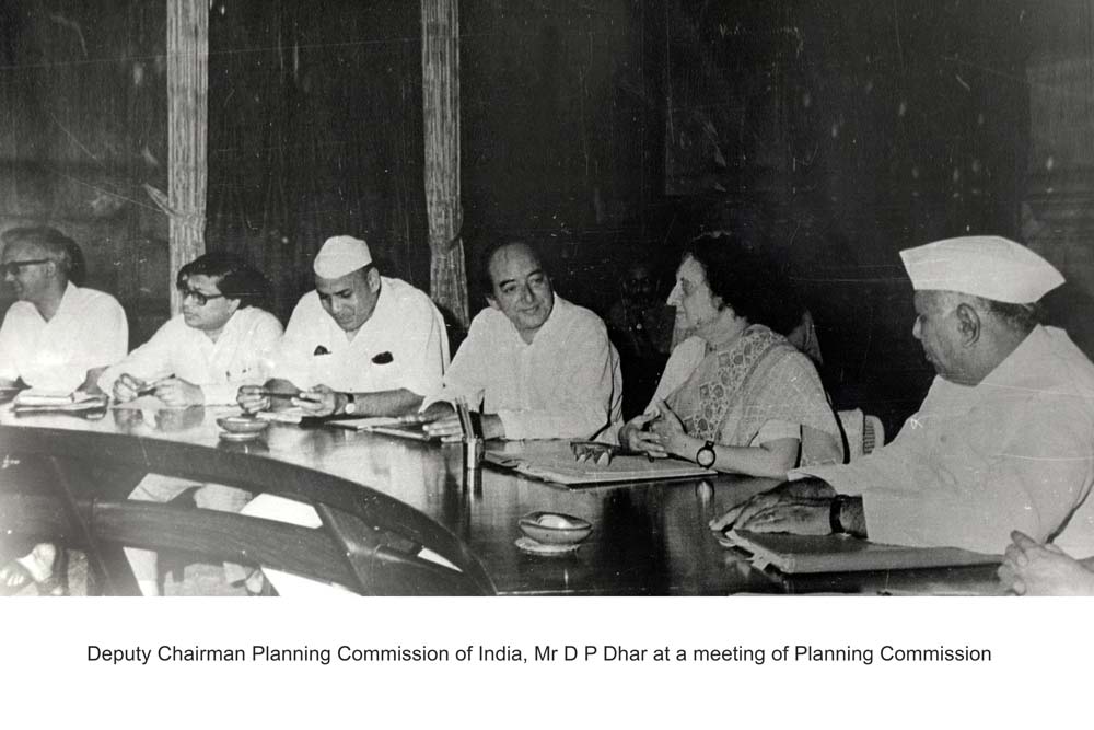 D.P. Dhar and Indira Gandhi at a meeeting of The Planning Commission